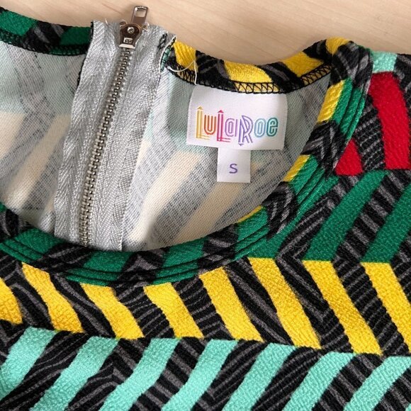 LuLaRoe Amelia Dress Fit & Flare Midi Dress Multicolour Chevron Sz S - Picture 4 of 9